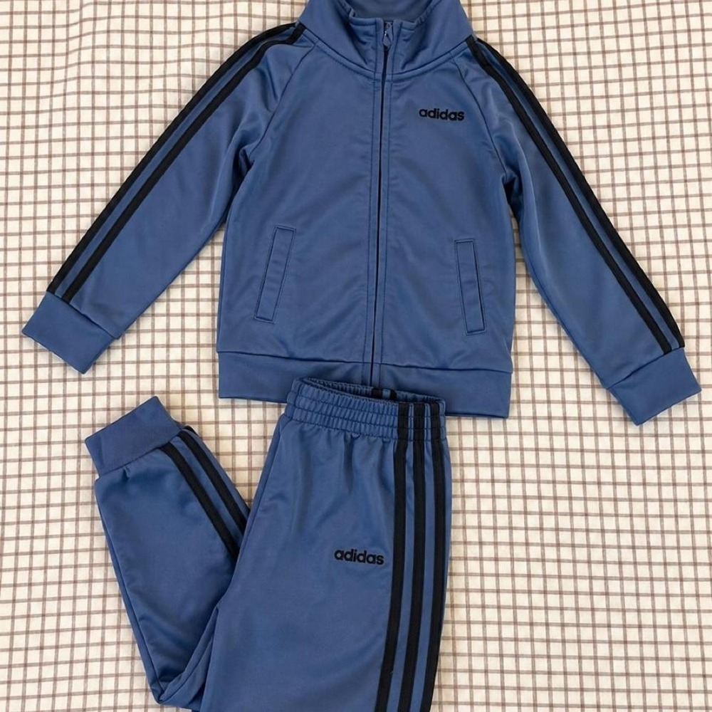 Adidas Blue & Black 3-Stripe Tracksuit Set – 3T